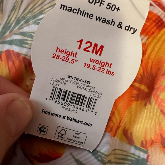 Wonder Nation Baby Girl Long Sleeve Rash Guard Swimsuit UPF 50. 12Months NWT - Picture 5 of 6